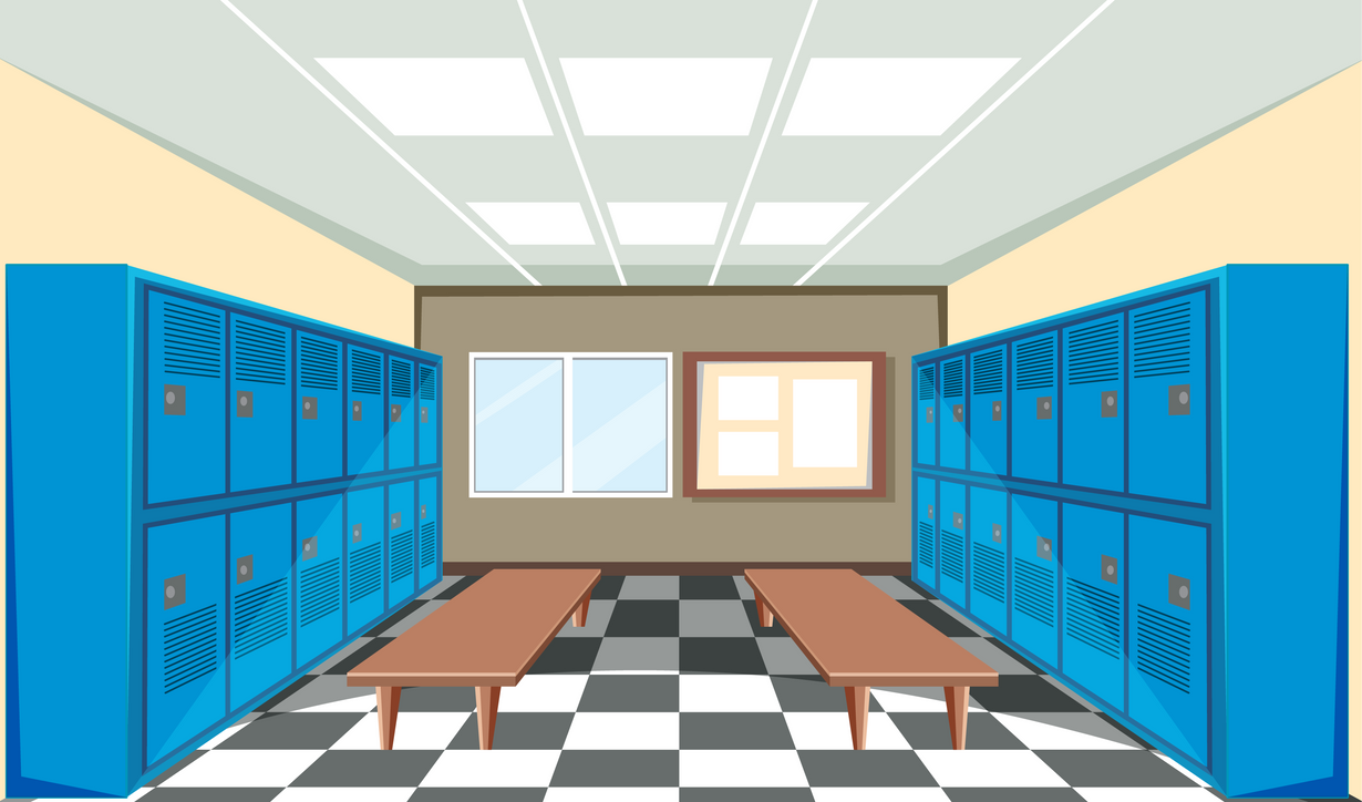 Interior of a school locker room